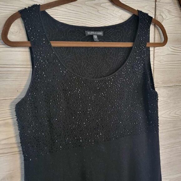 Eileen Fisher Sweater Beaded Dress Sheath Dress Black Sz S - Picture 1 of 6